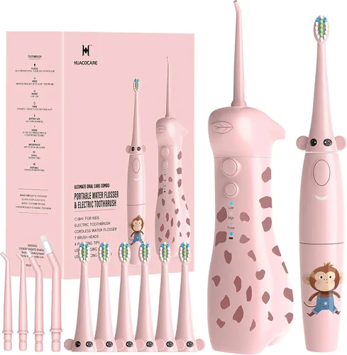 Miniatura 9 de Irrigador dental eléctrico para niños de 6 a 12 años, irrigador oral para niños con 3 modos suaves y 2 modos sónicos, kit dental compatible