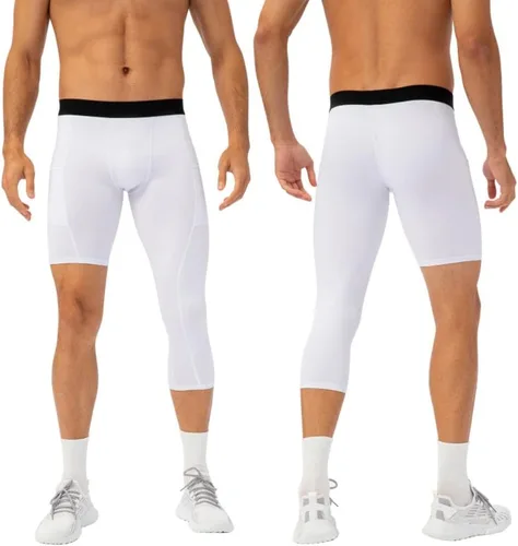 Miniatura 27 de Pantalones de compresión para hombre, mallas de compresión de una pierna para baloncesto, capri 3/4, leggings atléticos, capa base de secado fresco