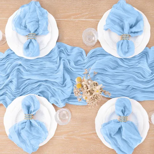 Miniatura 5 de MLMC Camino de mesa azul claro, camino de mesa de estopilla color bebé azul, 10 pies, decoración para baby shower, rústico, gasa, estopilla, centro