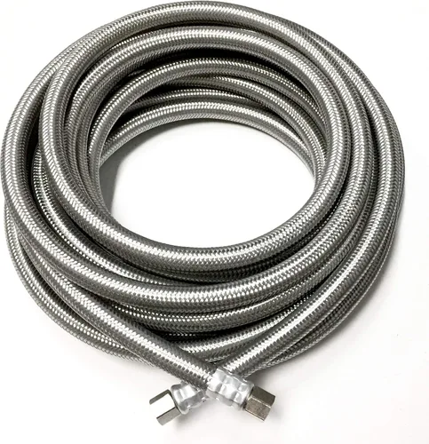 Manguera trenzada de acero inoxidable para fabricar hielo de 25 pies con conexión de compresión de 1/4 pulgadas por 1/4 pulgadas