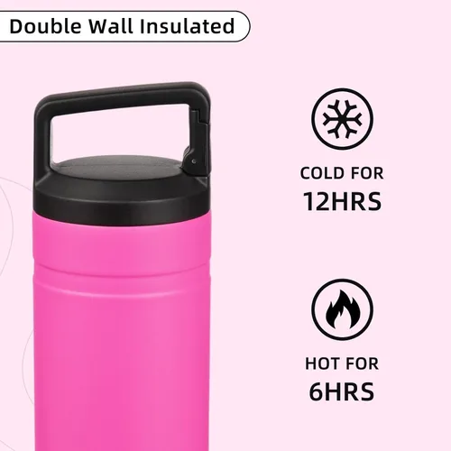 Miniatura 5 de BJPKPK - Botella de agua aislada con 2 tapas, vaso/taza de viaje de acero inoxidable de 20 onzas con aislamiento al vacío de doble pared, taza