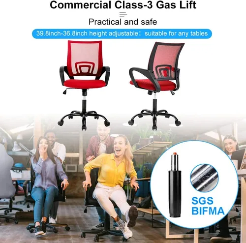 Miniatura 5 de Silla de oficina ergonómica, silla de escritorio de malla con respaldo medio con soporte lumbar y reposabrazos, transpirable, sillas ejecutivas
