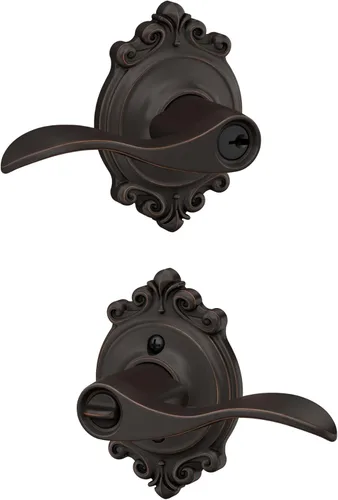 Miniatura 82 de SCHLAGE - Manija de puerta Accent con cerradura de paso libre para pasillo y armario en bronce antiguo - F10 ACC 716 Bronce Envejecido