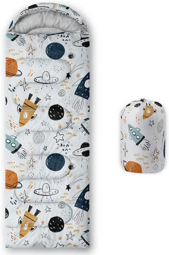 Saco de dormir para niños y niñas, estampado de nave espacial de dibujos animados, ligero, cálido, portátil, para exteriores, interior, impermeable,