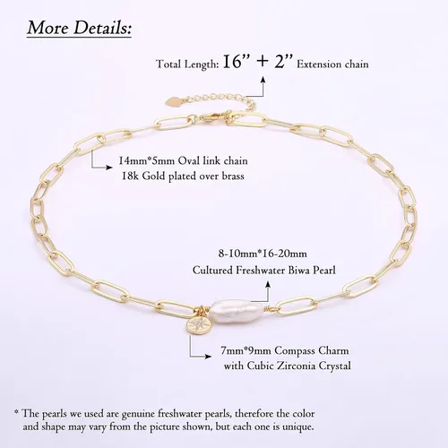 Miniatura 3 de Gargantilla de oro de 18 quilates, joyería delicada para mujeres de 16 pulgadas, con dije, cadena de eslabones
