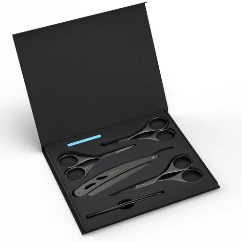 Suvorna Juego de barba y bigote prémium con tijeras de barba para hombres, maquinilla de afeitar recta con cuchillas, tijeras faciales para el