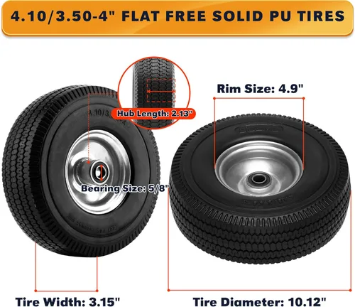 Miniatura 3 de BIEAMA Paquete de 2 neumáticos y ruedas de PU sólido de 10", neumático y rueda 4.10/3.50-4 libres de pinchazos, ruedas de repuesto para carrito