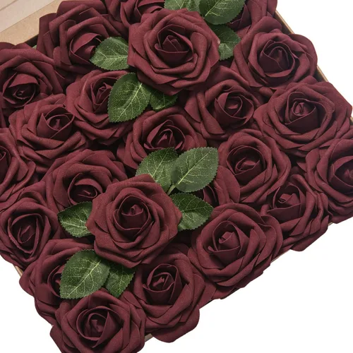 Miniatura 11 de Ling’s Moment - Flores Artificiales, 50 piezas, Rosas Verde Pavo Real con Tallos, 3" de Tacto Real, Espuma DIY para Ramilletes de Boda/Centros
