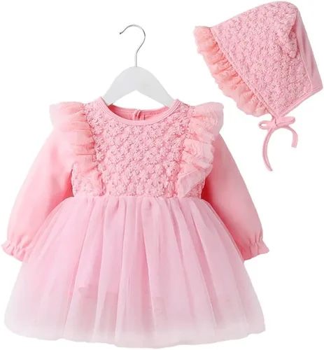 Miniatura 52 de Vestido de otoño de manga larga para niña pequeña, vestido de encaje con flores, boda, primer cumpleaños, bautizo, vestido con sombrero