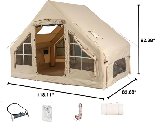 Miniatura 9 de Inflatable Camping Tents with Hand Pump, Air Glamping Tents, Easy Setup Waterproof and Windproof Blow up Tent, 4 Seasons Oxford Cabin Tent with Mesh