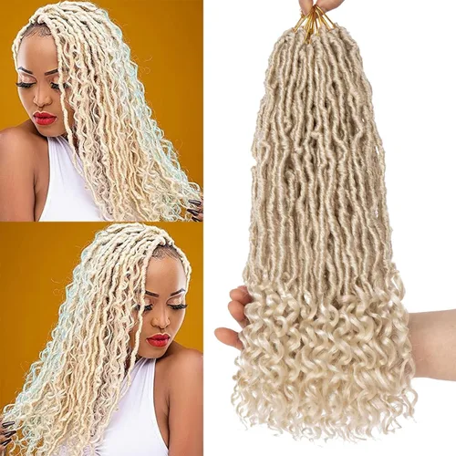 Miniatura 29 de Leeven 7 paquetes de rastas sintéticas con extremos rizados de 18 pulgadas, rastas de diosa preenrolladas para cabello de ganchillo, 84 hebras 1b#