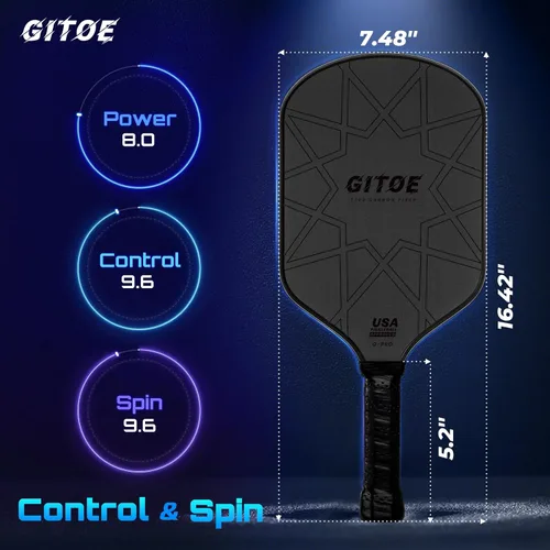 Miniatura 4 de G-Pro - Paleta de pickleball T700 de fibra de carbono cruda de 0.630 in con alto giro, control y potencia, aprobada por USAPA 2025 para jugadores