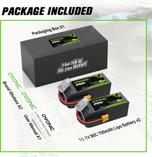 Miniatura 6 de OVONIC Batería Lipo de 11.1V 80C 700mAh 3S con enchufe XT30 [1 paquete que incluye 2 baterías]