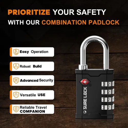 Miniatura 5 de SURE LOCK TSA aceptó candado de equipaje de gran resistencia para cajas de armas, transporte de cajas de equipos en ferias comerciales, música e