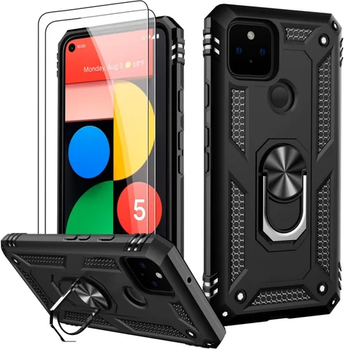 Miniatura 61 de LUMARKE Funda para Google Pixel 5 con protector de pantalla, pasa 16 pies, probada en caídas, grado militar, con soporte de anillo magnético, Rojo
