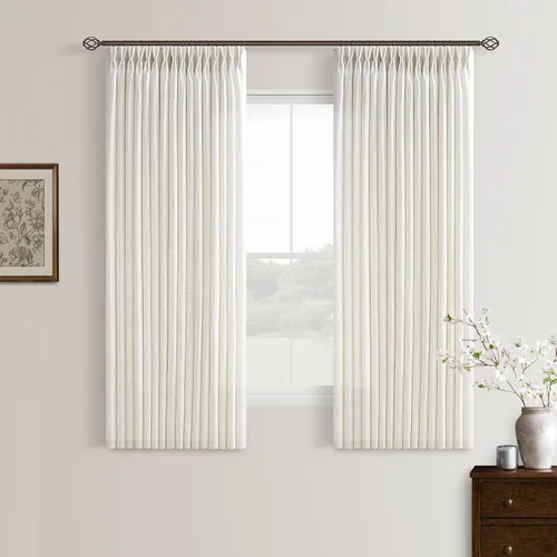 Miniatura 81 de TWODRAPES Cortinas de Lino Plisadas con Pinza Beige Blancas de 54 Pulgadas de Largo 2 Paneles para Comedor Cocina Dormitorio Plisadas Semi