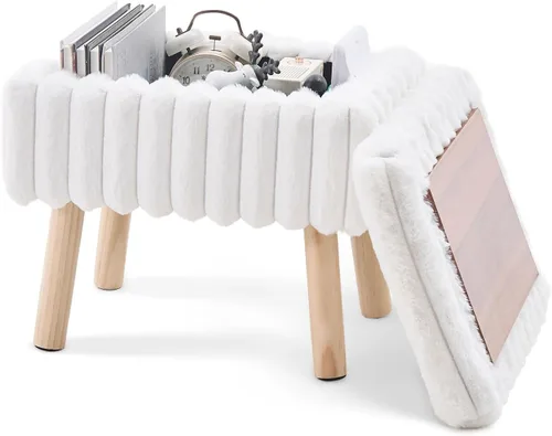 Wimarsbon Otomana de almacenamiento, reposapiés de piel sintética suave con asiento acolchado, pequeña silla de tocador de lectura, reposapiés con