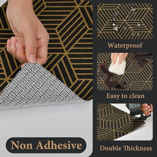 Miniatura 3 de Lámina para revestir estantes de cocina, cajones y alacenas, gruesa, antideslizante, sin adhesivo y fácil de limpiar, incluye cuchillo y cinta Dorado