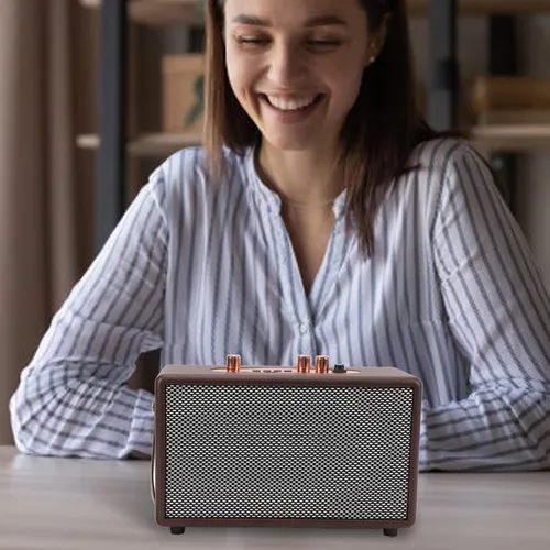 Miniatura 2 de Altavoz portátil retro, altavoz vintage de piel sintética con 10 W x 2 altavoces duales, tiempo de reproducción de 8 horas de duración, entrada