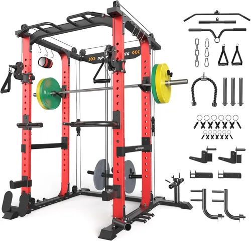 Miniatura 28 de Sportsroyals Jaula de Potencia, Rack de Potencia Multifuncional de 1600 libras con Sistema de Cruce de Cable Ajustable y Más Accesorios de Azul