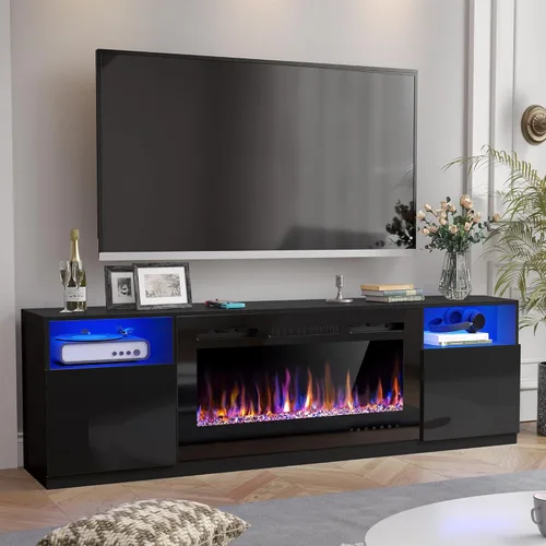 Miniatura 2 de Spurgehom Soporte de TV con chimenea de 70 pulgadas para televisores de hasta 80 pulgadas con chimenea eléctrica de 36 pulgadas, consola de TV