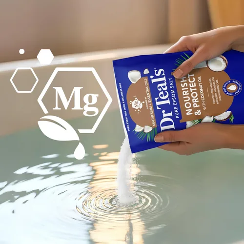 Miniatura 5 de Dr. Teal - Sal pura de Epsom remojada, nutre y protege con aceite de coco, 3 libras (el embalaje puede variar)
