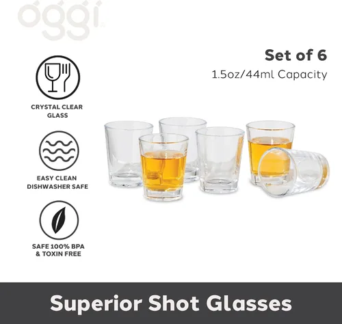 Miniatura 2 de Oggi Vasos de chupito con base pesada, juego de 6 vasos de chupito de vidrio real, diseño fresco y clásico, regalos ideales para padrinos de boda