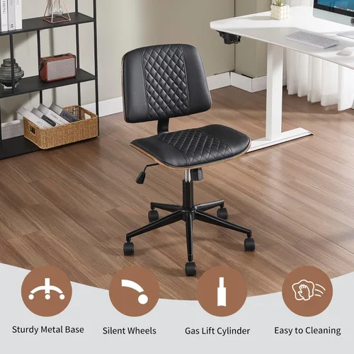 Miniatura 7 de VipDesk Silla pequeña de oficina en casa, silla de escritorio sin brazos con respaldo medio con giro de 360° y ruedas, silla de computadora moderna