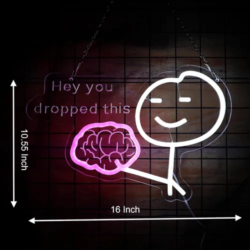 Miniatura 4 de Letrero de neón LED divertido con texto en inglés "Hey You Drop This Brain", luz de neón para hombres, decoración de habitación, oficina, regalos