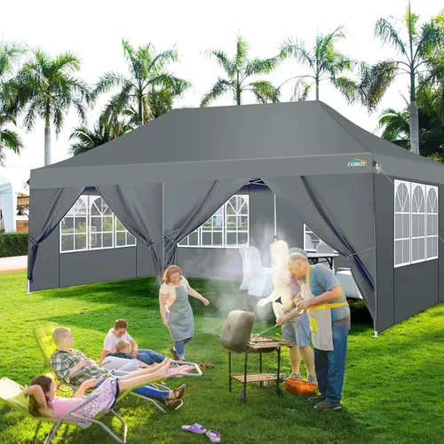 Miniatura 2 de COBIZI Tienda de campaña desplegable de 10 x 20 pies con 6 paredes laterales extraíbles, toldo comercial fácil de instalar, impermeable y gazebo Gris