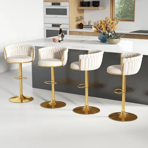 Miniatura 19 de ABET Taburete de Bar Dorado 1UN, Taburetes Giratorios de Terciopelo, Taburetes de Altura Ajustable con Respaldo Tejido, Taburetes de Cocina Modernos