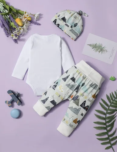 Miniatura 36 de Conjunto de 3 piezas de ropa para bebé y niño, manga de tatuaje, mameluco divertido y pantalones