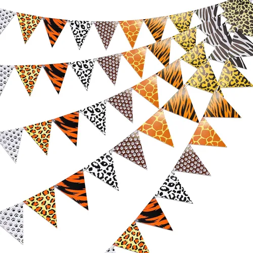 Thenshop 5 unidades de 32 pies de safari de la selva para decoración de fiesta de safari marrón con estampado de leopardo y cebra triangular,