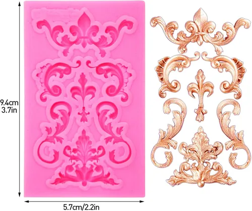 Miniatura 2 de Molde de silicona de encaje con estampado de flores en estilo barroco Rainmae para decoración de borde de pastel en filigrana, decoración de Estilo 1