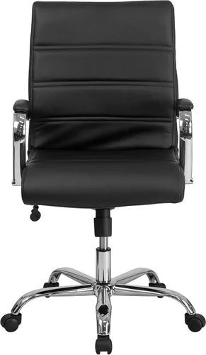 Miniatura 13 de Flash Furniture - Silla giratoria Whitney de respaldo medio con asiento acolchado y reposabrazos de LeatherSoft, silla de oficina ajustable en Negro