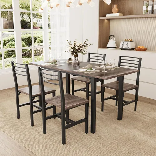 Miniatura 11 de VOWNER Juego de mesa de comedor extensible de 63 pulgadas para 4-6 personas, juego de mesa de comedor de 5 piezas para 4 personas con 4 sillas