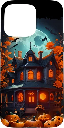 Miniatura 27 de Funda para iPhone 11 Pro Max Halloween espeluznante casa embrujada murciélagos y calabazas talladas