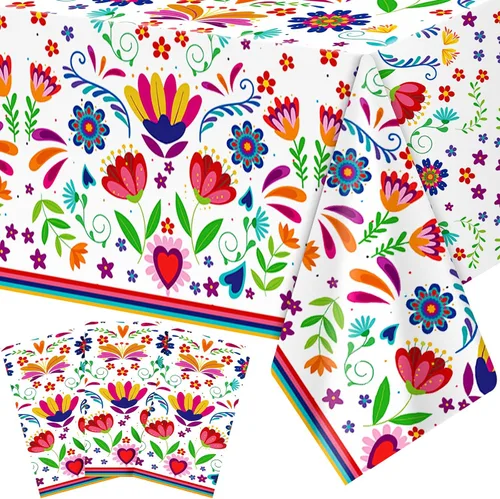 Miniatura 10 de Domensi 1 mantel mexicano de 54 x 108 pulgadas, mantel de fiesta de plástico Cielito Lindo desechable, funda de mesa con mandala y flor para taco
