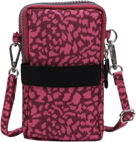 Miniatura 4 de ZGMYC Bolsa de 3 capas para teléfono celular, bolso de pulsera impermeable deportivo para el hombro, cartera Estampado de leopardo púrpura