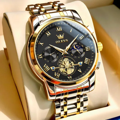 Miniatura 4 de OLEVS Relojes para hombre impermeables de acero inoxidable con pulsera ajustable, reloj analógico de cuarzo para hombre, moda de negocios, clásico