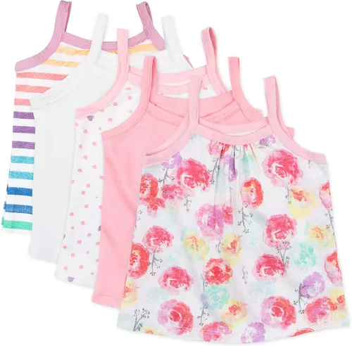 HonestBaby 5-Pack Cami Tops Sleeveless T-Shirts 100% Organic Cotton for Infant and Toddler Baby Girls (Legacy)
