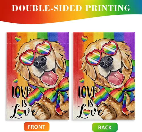 Miniatura 7 de Love is Love Golden Retriever Dog Rainbow - Bandera decorativa para jardín, decoración exterior del mes del orgullo de mascotas LGBTQ