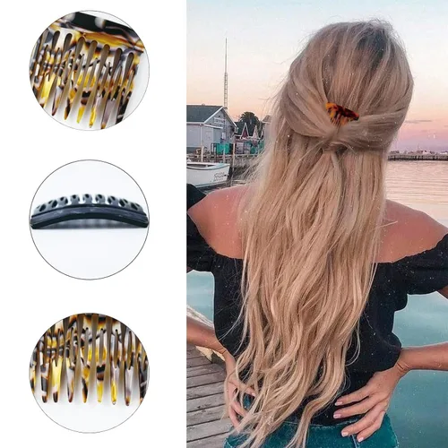 Miniatura 3 de 4 unids Peines laterales de pelo de ácido acético rizado francés accesorios de peinado decorativo pequeño mujer clip lateral estampado leopardo
