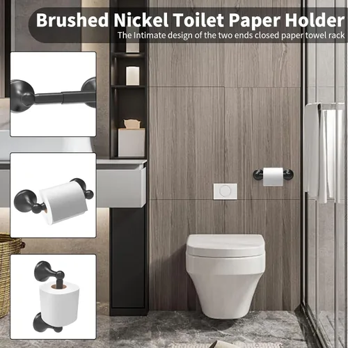 Miniatura 5 de Newfun Juego de accesorios de baño de 8 piezas de 24 pulgadas, color negro mate, incluye toallero de baño ajustable de 24 pulgadas, anillos