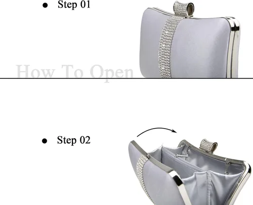 Miniatura 7 de DA BODAN Bolso de mano Jane de satén con diamantes de imitación para mujer para noche novia graduación fiesta bolso cruzado con cadena