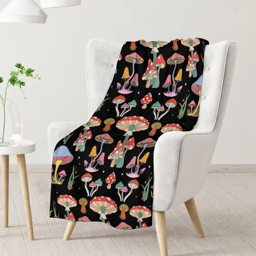 Miniatura 2 de Manta de hongos para niñas y niños, acogedora, cálida, manta de regazo de 30 x 40 pulgadas para sofá, silla, manta negra novedosa y mullida, regalo