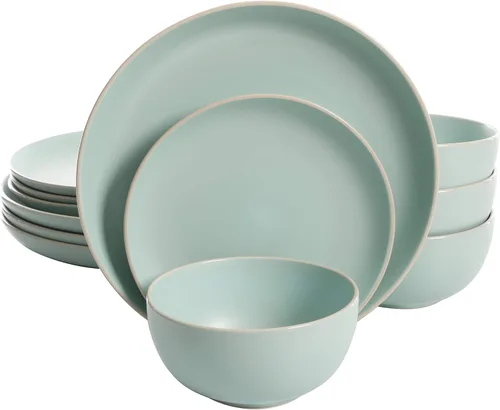 Miniatura 26 de Gibson Home Dempsey Road - Juego de vajilla de gres de 12 piezas – Servicio para 4, platos y cuencos redondos negros, juego moderno de platos
