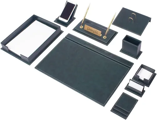 Miniatura 12 de Juego de escritorio de cuero, accesorios de escritorio de trabajo para mesa de oficina, organizador de almacenamiento de escritorio, 13 piezas Blanco