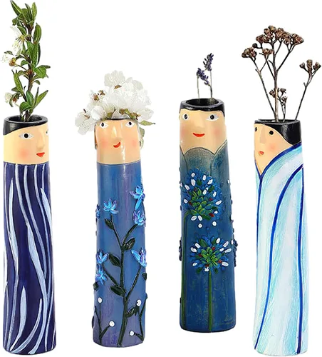 Miniatura 5 de Jarrones de resina bohemios para la familia, 8 piezas de jarrones de resina bohemios para decoración del hogar, florero de cara de personaje