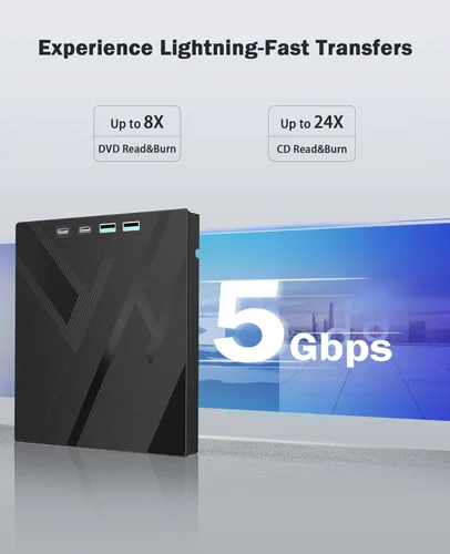 Miniatura 2 de Wbacon 7 en 1 unidad externa de CD/DVD para portátil, reproductor de DVD portátil para portátil con puerto SD/TF, unidad de DVD externa con USB